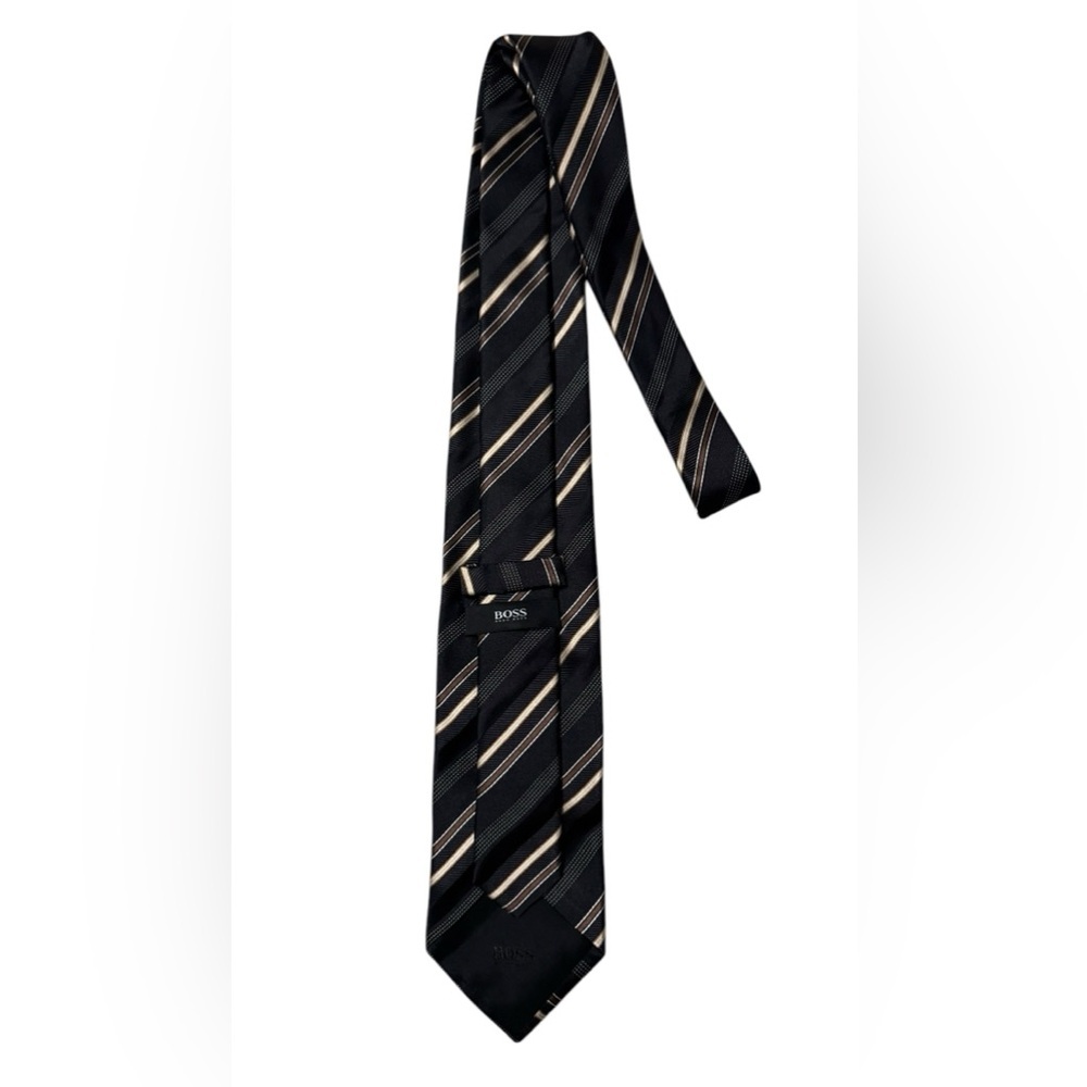 BOSS HUGO BOSS Black Striped Silk Tie Made In Italy 59"/3" - Picture 4 of 9